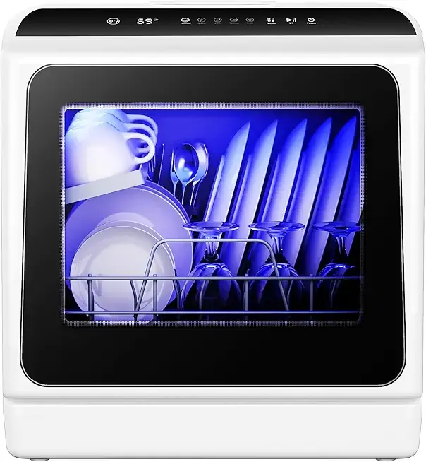 EUHOMY 6 Programs Countertop Dishwasher, Portable Dishwasher with 5L Built-in Water Tank & Inlet Hose, Mini Dishwasher for Apartments and RVs, High-Temp & Air-Dry Function, No Hookup Needed, Black