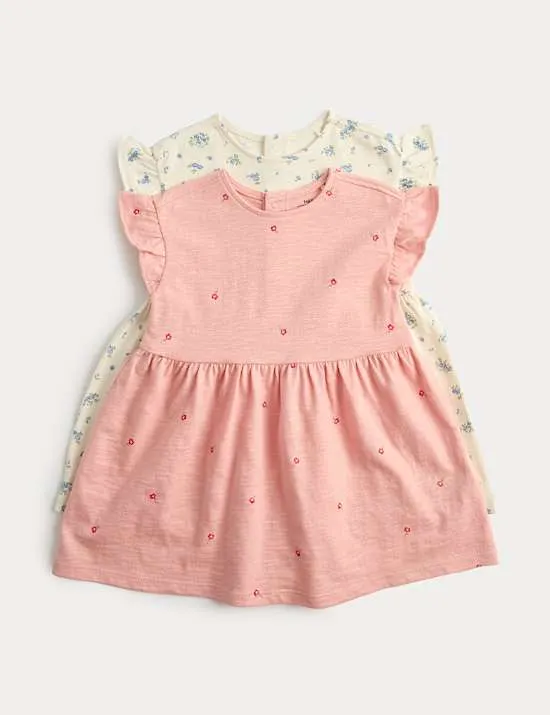 2er-Pack Jersey-Kleider mit Punktemuster aus reiner Baumwolle (0–3 J.)