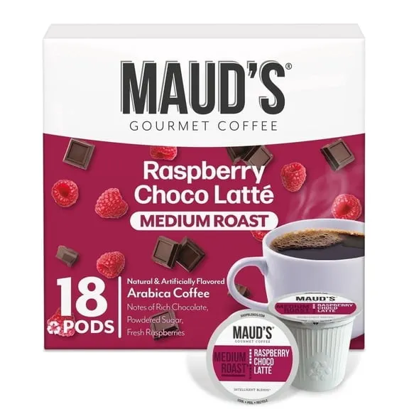 Maud's Raspberry Chocolate Flavored Coffee Pods, 18 ct, Medium Roast Flavored Coffee in Single Serve Pods – 100% Arabica Coffee, Compatible with Keurig K Cups Maker $14.45