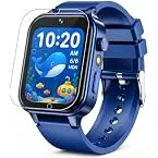 DERUI 1.54 Inches Kids Smart Watch for Boys Girls, 26 Puzzle Games, Smartwatch with Camera, Pedometer, Video Voice Music Player Learning Card, Birthday Gift for 3-12 Years Children (Blue)