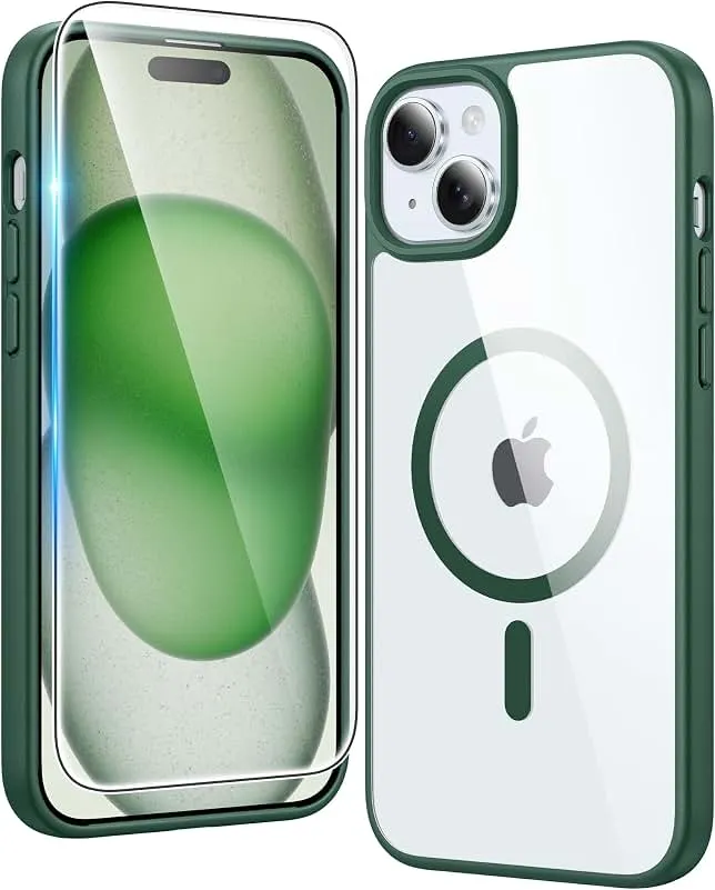 FNTCASE for iPhone 15/14/13 Case Compatible with Magsafe Clear Phonecase | Screen Protector, Military Grade Drop Protection, Slim Magne…