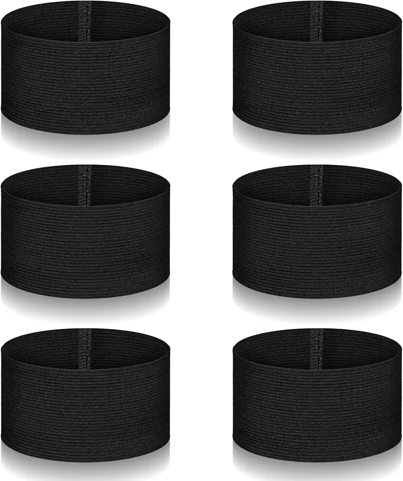 6 PCS Arm Bands, 5.9 X 2 in Elastic Captain Armbands, Black Mourning Bands for Badges, Sport Armbands for Team Captains Soccer Football Basketball Volleyball