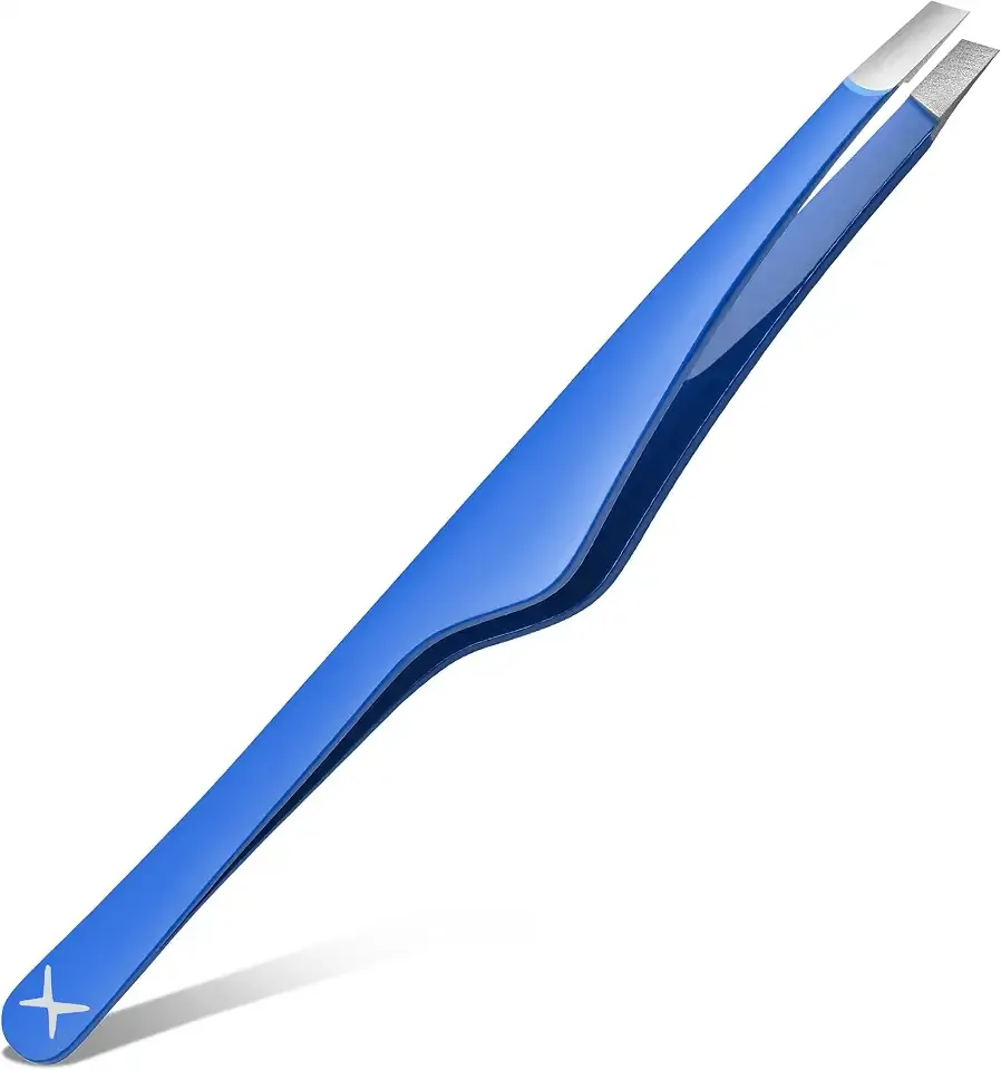 Slant Tweezers for Women – Precision Eyebrow Tweezer for Facial Hair, Brow Shaping & Beauty Grooming – Lightweight Stainless Steel Slanted Tip Tweezers in Assorted Colours (Cobalt Gloss)