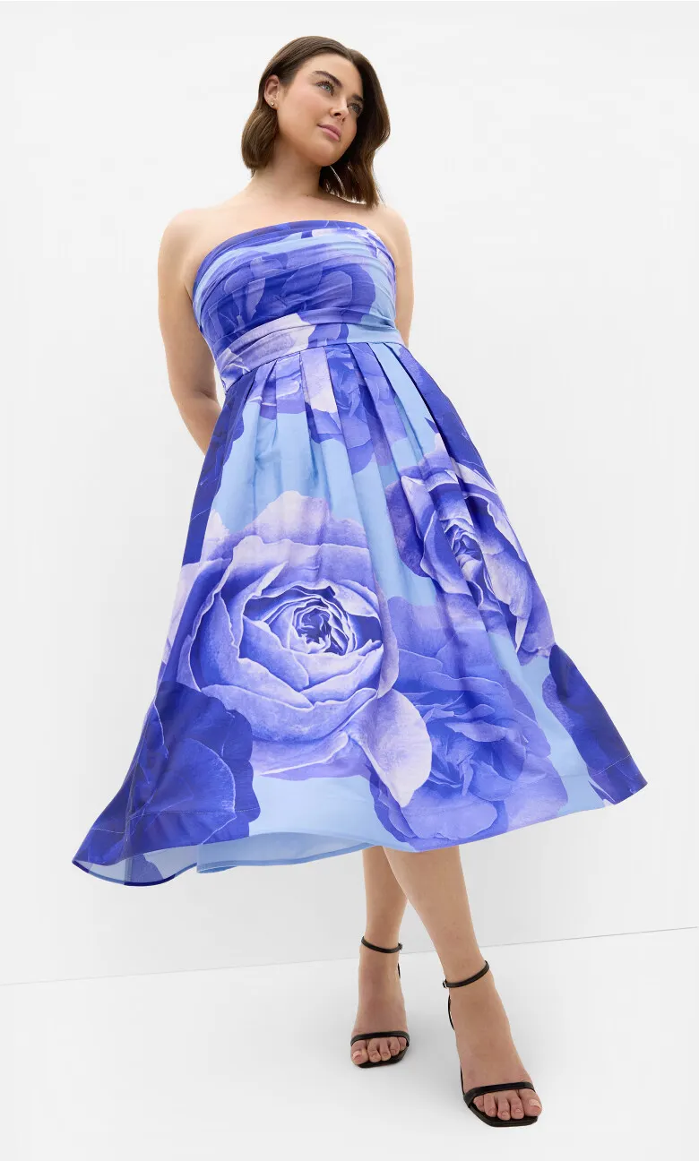 Rosa Flora Print Sleeveless Midi Dress - periwinkle