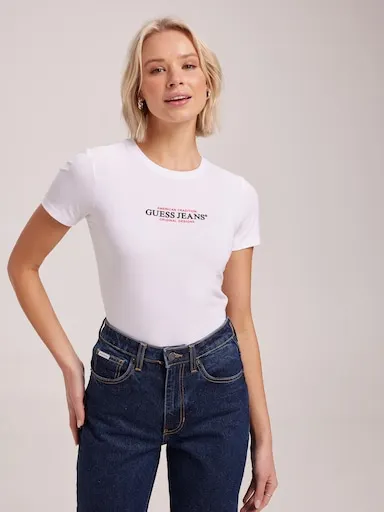 Guess Jeans Slim American Triangle Tee In Pure White