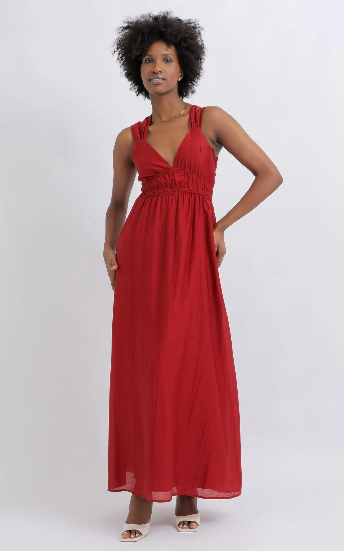 Voile Ring Detail Ruched Maxi