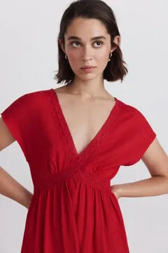 Vestido midi manga corta cenefa