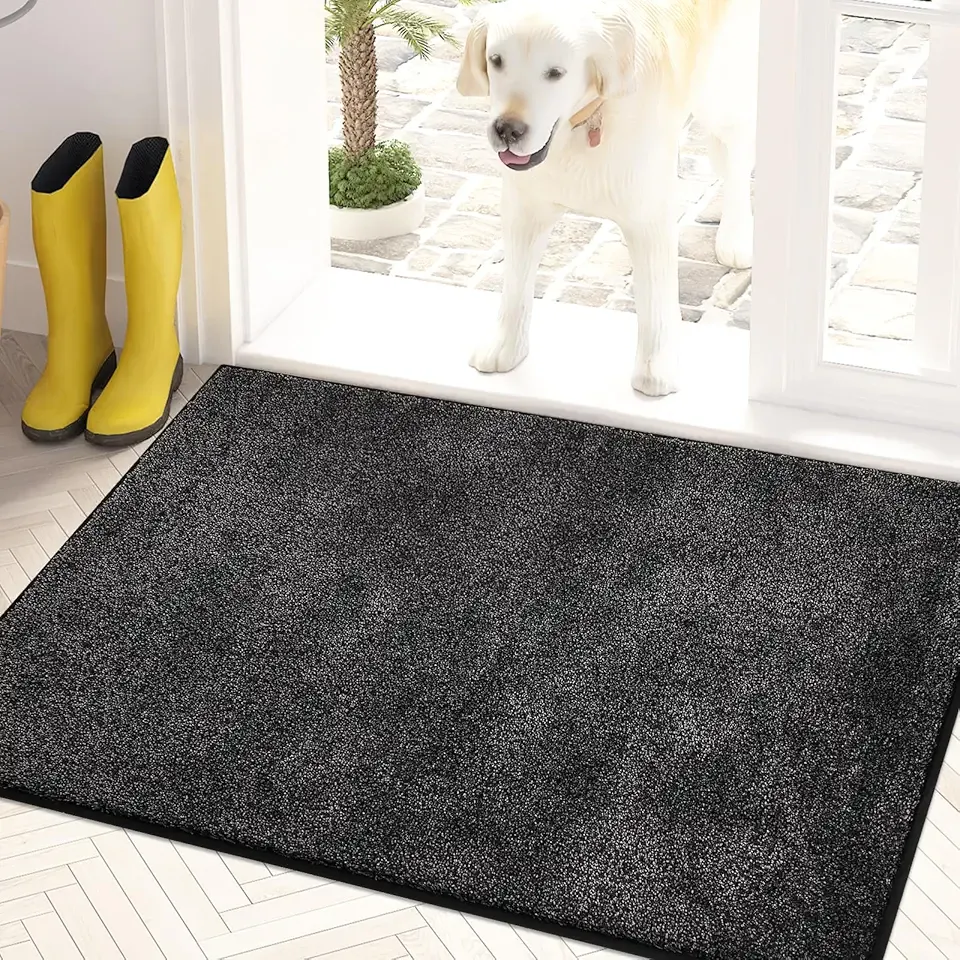 PURRUGS Dirt Trapping Door Mat 20" x 31.5", Non-Slip Machine Washable Entry Rug, Shoe Scraper, Dog Doormat, Super Absorbent Welcome Mat for Front & Back Door, Muddy Shoes & Paws, Charcoal