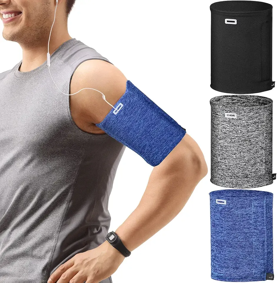 3 Pieces Running Phone Armband for Men Women, Univesal Arm Bands for Phones Below 7 Inches, Cell Phone Sleeve Holder Arm Bands for Walking Hiking Jogging Travel (Black, Gray, White-Blue, L)