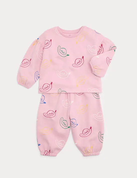 2-teiliges Sweatshirt-Outfit mit hohem Baumwollanteil und „Banana Dog“-Motiv (0–5 Jahre)