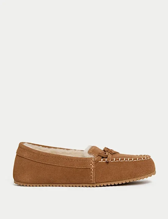 Suede Stitch Detail Moccasin Slippers