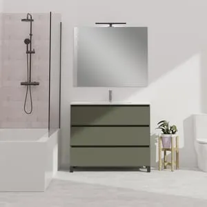CONJUNTO DE BAÑO WINK | 100 CM VERDE MUSGO | TRES CAJONES | LAVABO ENCASTRADO | NO INCLUYE ESPEJO | MUEBLE MONTADO | ALDAY