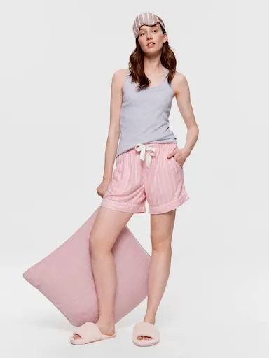 Dusty Pink Stripe Viscose Flannelette Mini Tuxedo Short