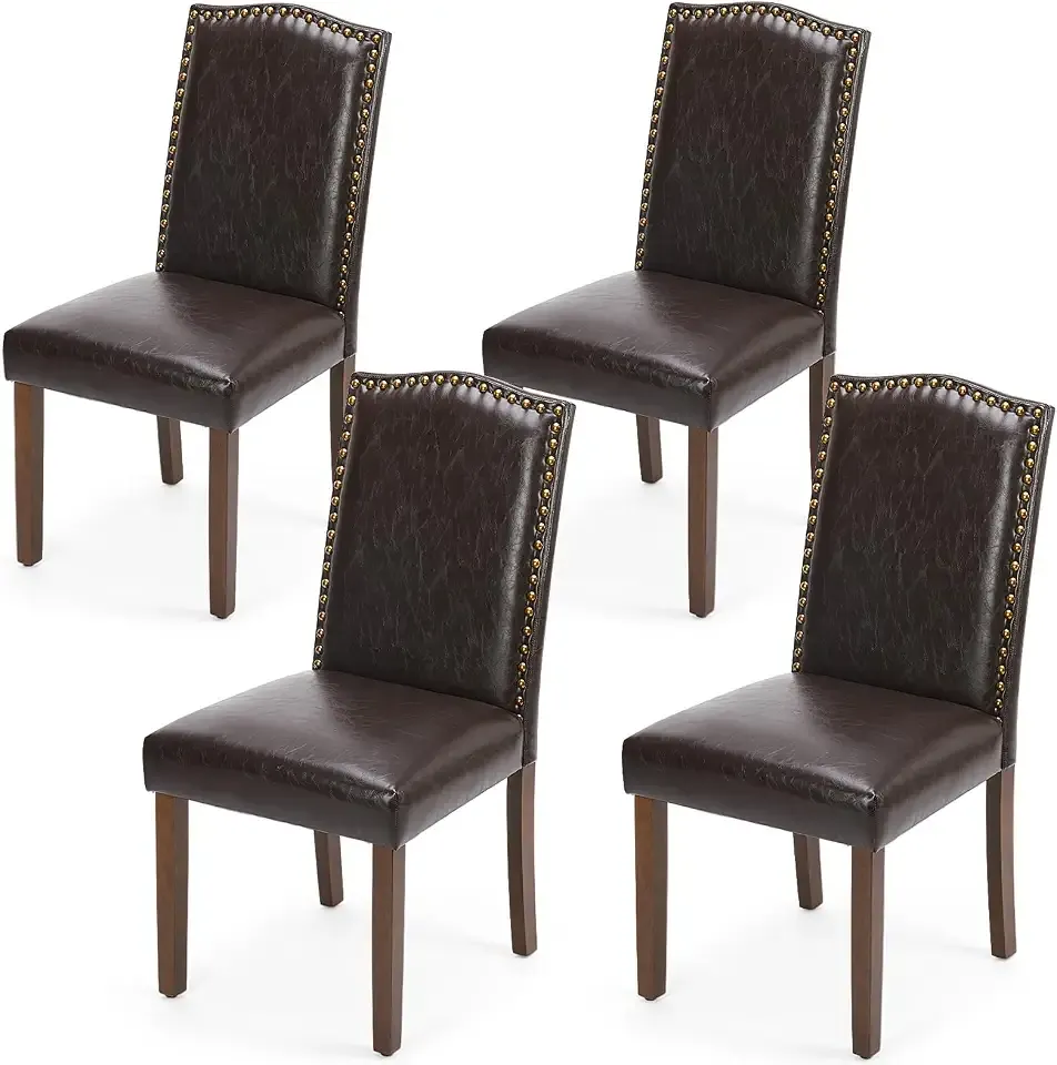 DUMOS Dining Chairs Set of 4, Modern PU Leather Kitchen Table Chairs | Wooden Legs, Padded Seat, Armless, Dining Room, Living Room, Restaurant, Brown