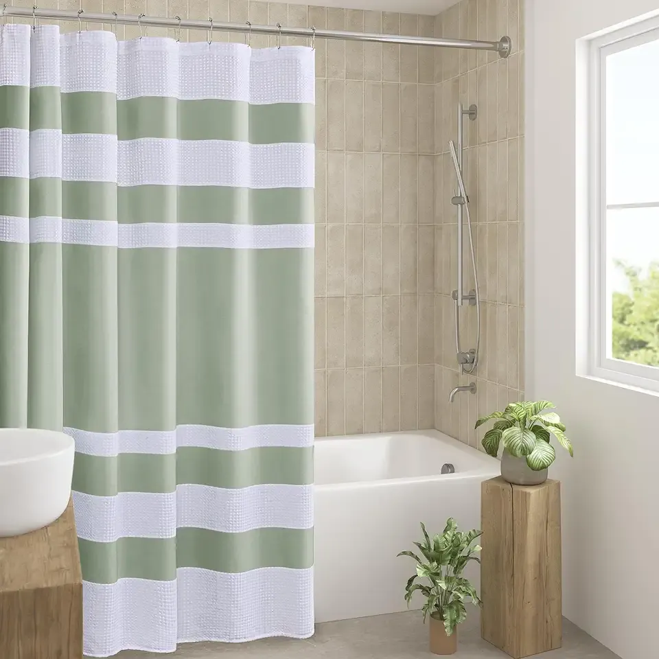 Madison Park Shower Curtain Spa Waffle Weave Shower Curtain for Bathroom 3M Scotchgard Moisture Management, Spa Quality Modern Shower Curtains for Bathroom, Standard 72x72 Sage Green