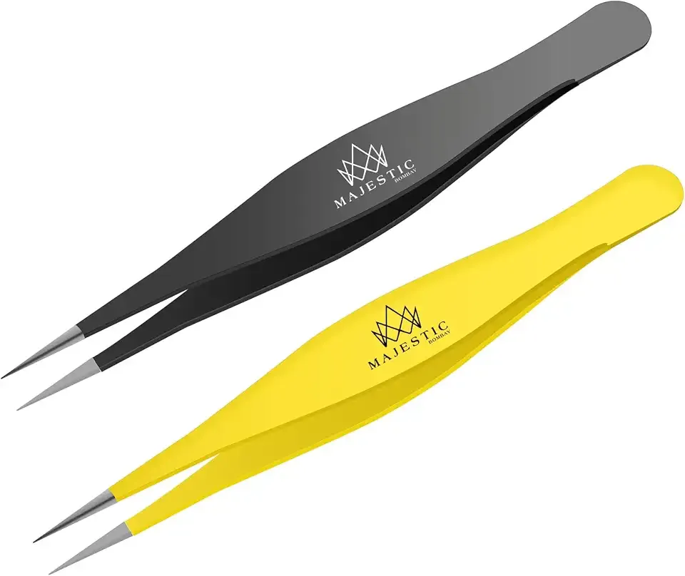 Majestic Bombay Fine Point Tweezers for Women and Men – Splinter Ticks, Facial, Brow and Ingrown Hair Removal–Sharp, Needle Nose, Surgical Tweezers Precision Pluckers best tweezers for chin hair