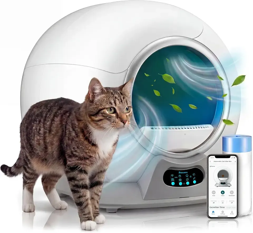 Petcove Automatic Self Cleaning Litter Box for Multiple Cats - PurrTek with Smart App Control (5GHz Wi-Fi), Triple Odor Control, Quiet Operation & Advanced Safety Sensors