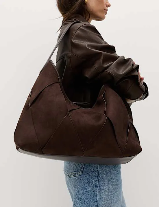 Faux Suede Woven Large Shoulder Bag