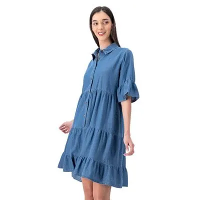 Vestido Mxstaza Mujer Botones En Contraste Cuello Camisero