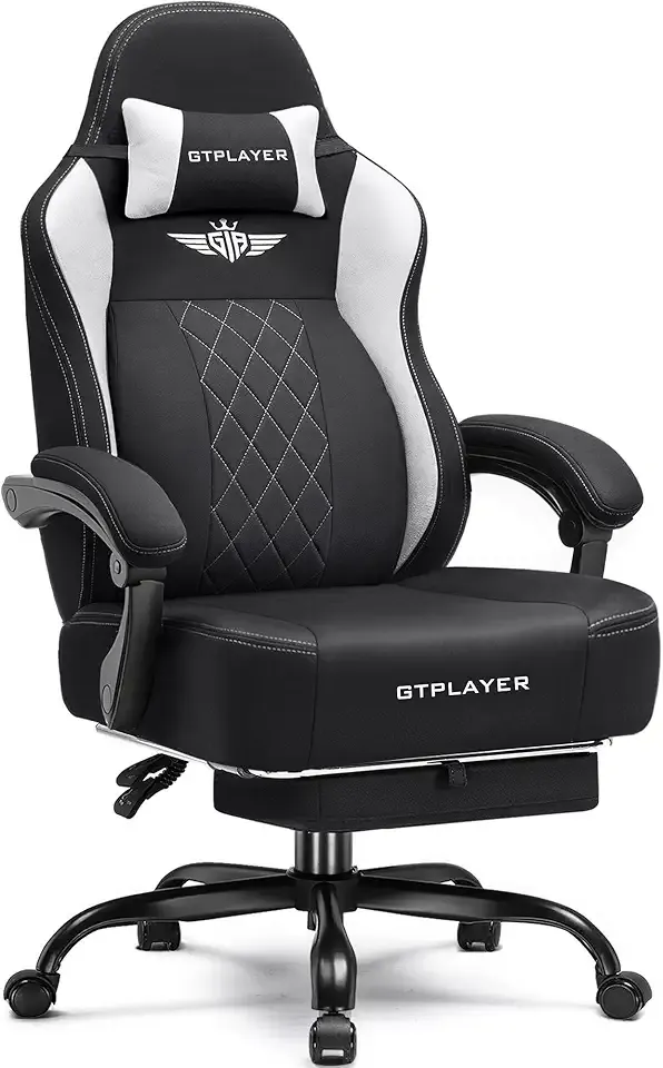 GTPLAYER Big and Tall Gaming Chair Breathable Fabric Computer Chair with Strong Lumbar Support, Comfortable Office Chairs with Pocket Spring Cushion, High Back Ergonomic Desk Chairs with Footrest