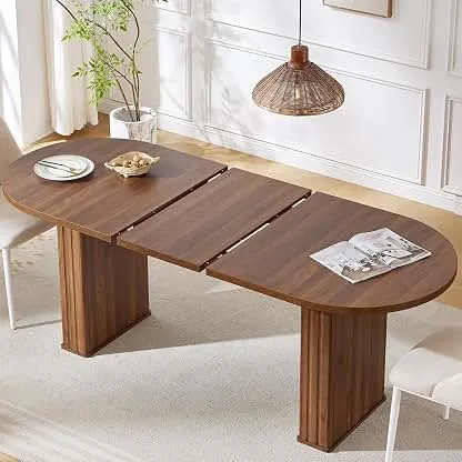YUFAM 63-79 Inch Extendable Dining Table for 4-8 Oval Wood with Fluted Base | Expandable Dinning Mid Century Modern for Dining Room Kitchen Living Room YUFAM 63-79 Inch Extendable Dining Table for 4-8 Oval Wo…