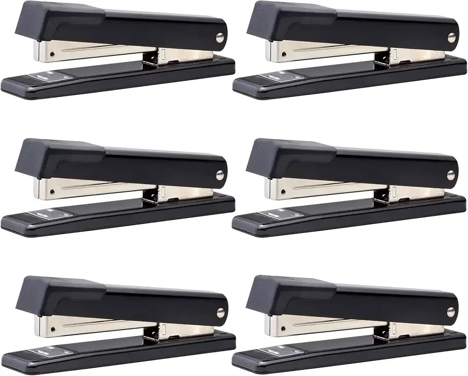Bostitch Office Classic Metal Desktop Stapler, 20 Capacity, Dual Clinch, Opens for Tacking, Full-Strip, 6 Pack, Black