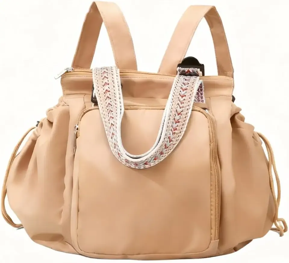 Multifunctional Travel Organizer Bag for Women Diaper Backpack Tote Ekon Essential Everyday Bag 15 Pockets with Large Capacity for Travel Work Daily Use (Khaki)