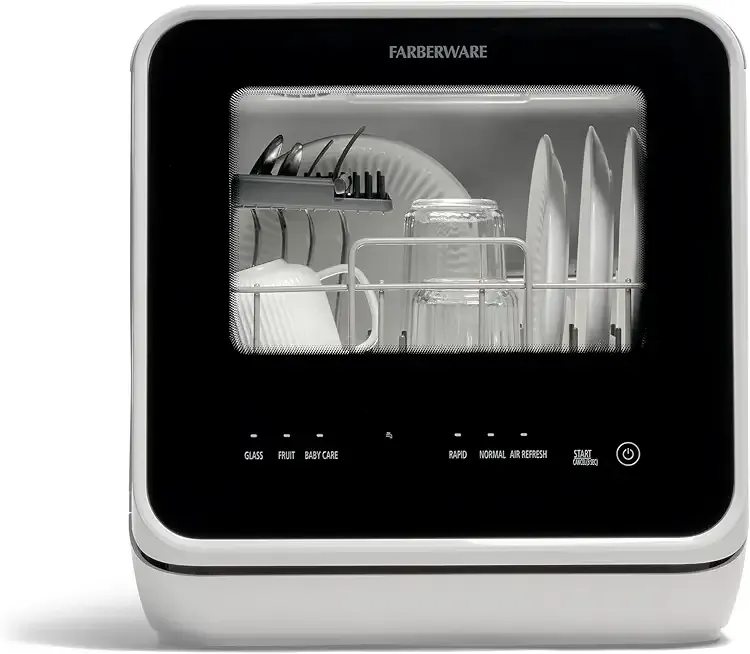 Farberware Portable Countertop Dishwasher with 5-Liter Built-in Water Tank - 5-Program System for Home, RV, and Apartment - Wash Dishes, Glass, and Baby Products