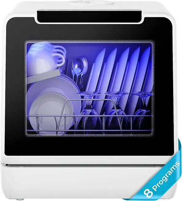 EUHOMY Countertop Dishwasher Portable, 8 Programs Mini Dishwasher with 5L Built-in Water Tank and Inlet hose, No Hookup Needed, Dish Washer with Self Clean/Baby Care/Air Dry, for Apartments & RVs