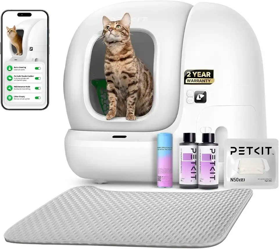 PETKIT 2025 Upgraded Automatic Cat Litter Box 2-Way Odor Remover & 20 Trash Bags,App Control Smart Robot with Anti-Scratch Inner Mat, Self-Cleaning Cat Litter Box True Integration & Structure Safety