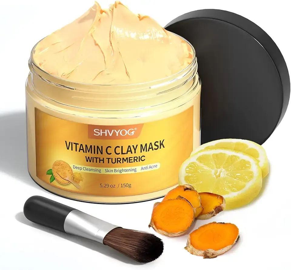 SHVYOG Vitamin C Face Mask with Kaolin Clay for Dull Skin, Deep Cleansing, Turmeric Clay Mask, Face Masks Skincare for Controlling Oil and Refining Pores 5.29 Oz 150g