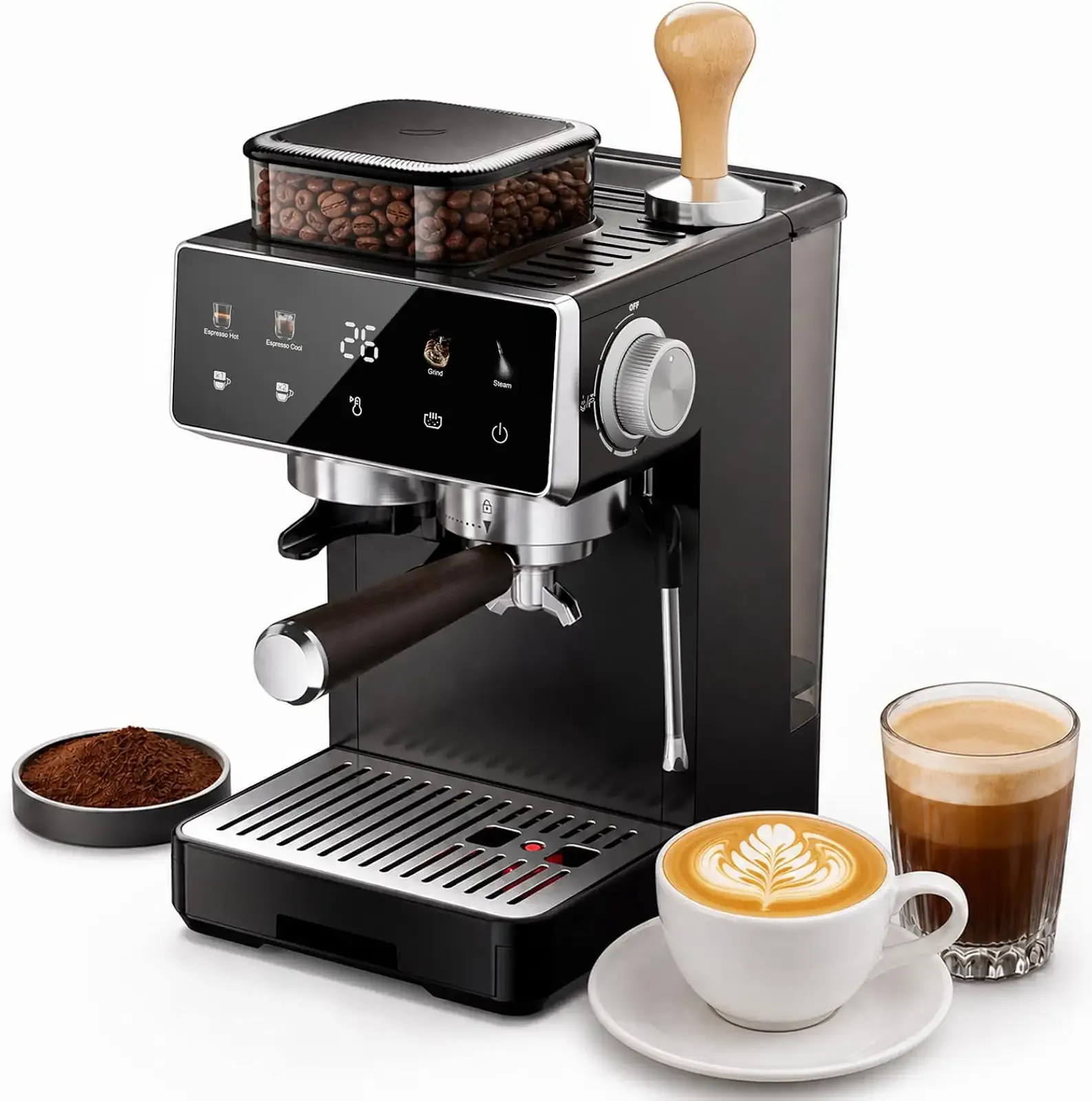 Espresso Machine with Grinder & Steam Milk Frother,Semi-Automatic Espresso Maker,Coffee Espresso Machine,Coffee Maker for Home-Cappuccino,Latte,Americano & Cold Brew ,Ideal Gift for Men & Women(black)
