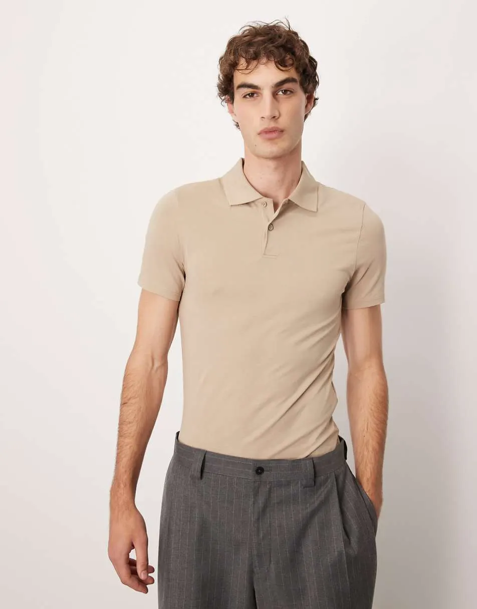 ASOS DESIGN Essentials muscle fit polo in beige