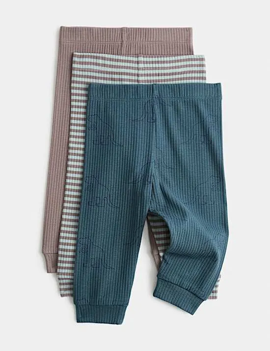 3er-Pack Leggings „Dino“ mit hohem Baumwollanteil (0–4 Jahre)