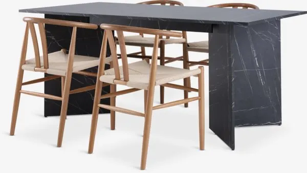 KRONDAL + GUDERUP KRONDAL L180 tafel marmer + 4 GUDERUP stoelen eiken