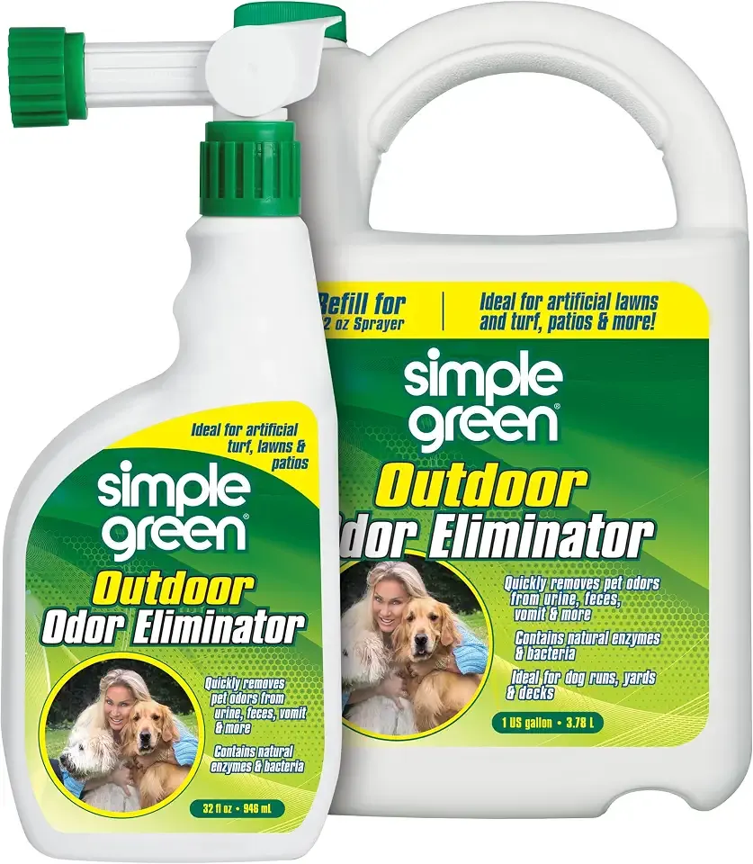 Simple Green Outdoor Odor Eliminator for Pets, Dogs, Ideal for Artificial Grass & Patio (32 oz Hose End Sprayer & 1 Gallon Refill)