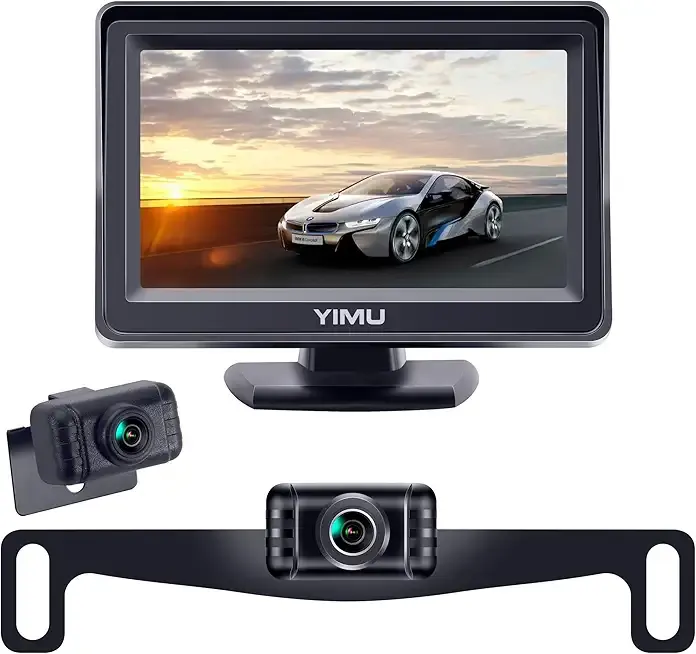 YIMU Backup Camera System with License Plate Backup Reverse Camera, Easy Installation, Plug & Play, DIY Guide Lines, 150° Wide Angle, Night Vision, IP69K Waterproof, Optional Dual Bracket K4302