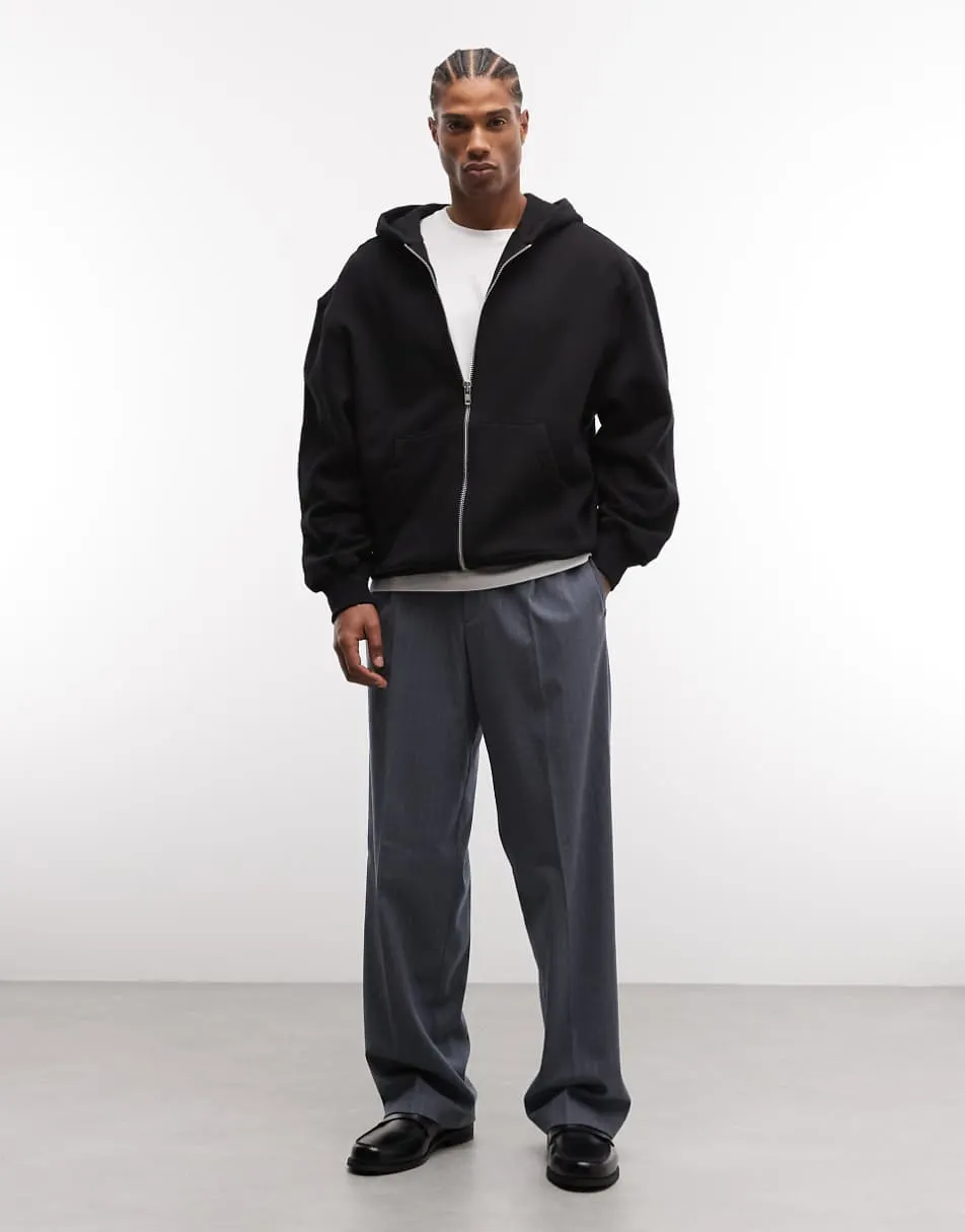 ASOS DESIGN premium heavyweight oversized zip through hoodie in 400gsm in black