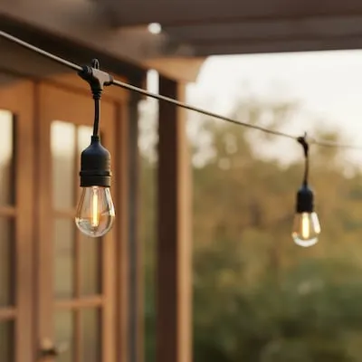 48-ft Solar Black Indoor String Light with 20 LED Edison Bulbs