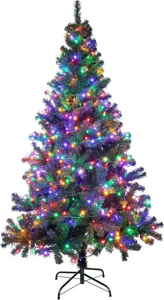 Sunnyglade 6Ft Premium Artificial Christmas Tree with 400 LED Multicolored String Lights (NOT Pre-Strung) & Rugged Metal Stand,8 Lighting Modes,1000 Tips Full Tree,Xmas Decoration(6Ft,Multicolor)
