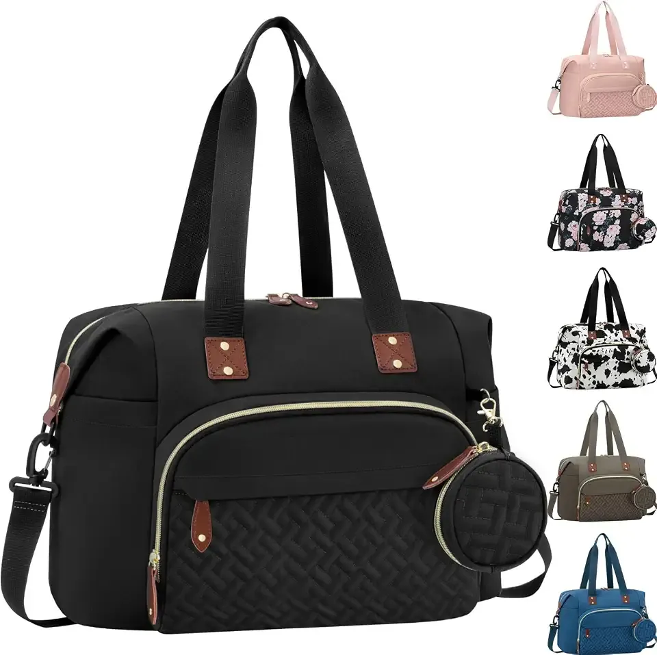 Tenot Diaper Bag Tote, Baby Bags with Pacifier Case Black | Large Capacity, Waterproof, Baby Diaper Bag with Shoulder Straps, Travel Diaper Tote for Mom, Dad, Baby Girl Boy