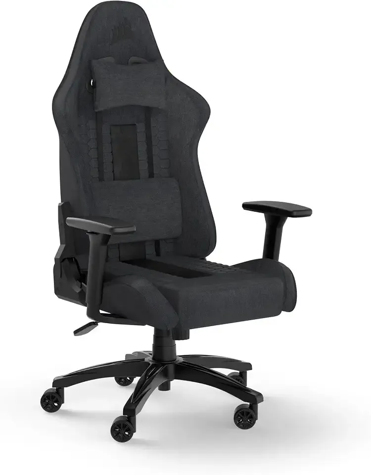 Corsair TC100 Relaxed Gaming Chair - Fabric - Racing-Inspired Design - Lumbar Pillow - Detachable Memory Foam Neck Pillow - Adjustable Seat Height - Adjustable Armrests - Gray and Black