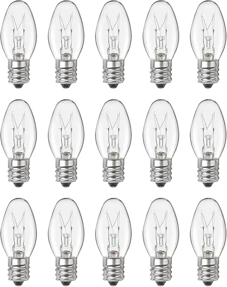 OuuKoo Night Light Bulb Warm White Replacement Bulbs - E12 Light Bulbs - 7Watt Incandescent Bulbs - 15 Packs, Warm White Glow - Dimmable (Night Light Bulbs 7 Watt)