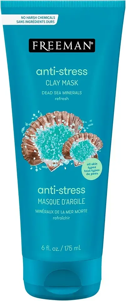 Freeman Anti-Stress Clay Mask, Dead Sea Mineral Face Mask, Lavender & Sea Salt Balance & Calm Skin, Unclog Pores, Facial Mask For All Skin Types, No Harsh Chemicals, 6 fl. oz./175 ml Tube, 1 Count