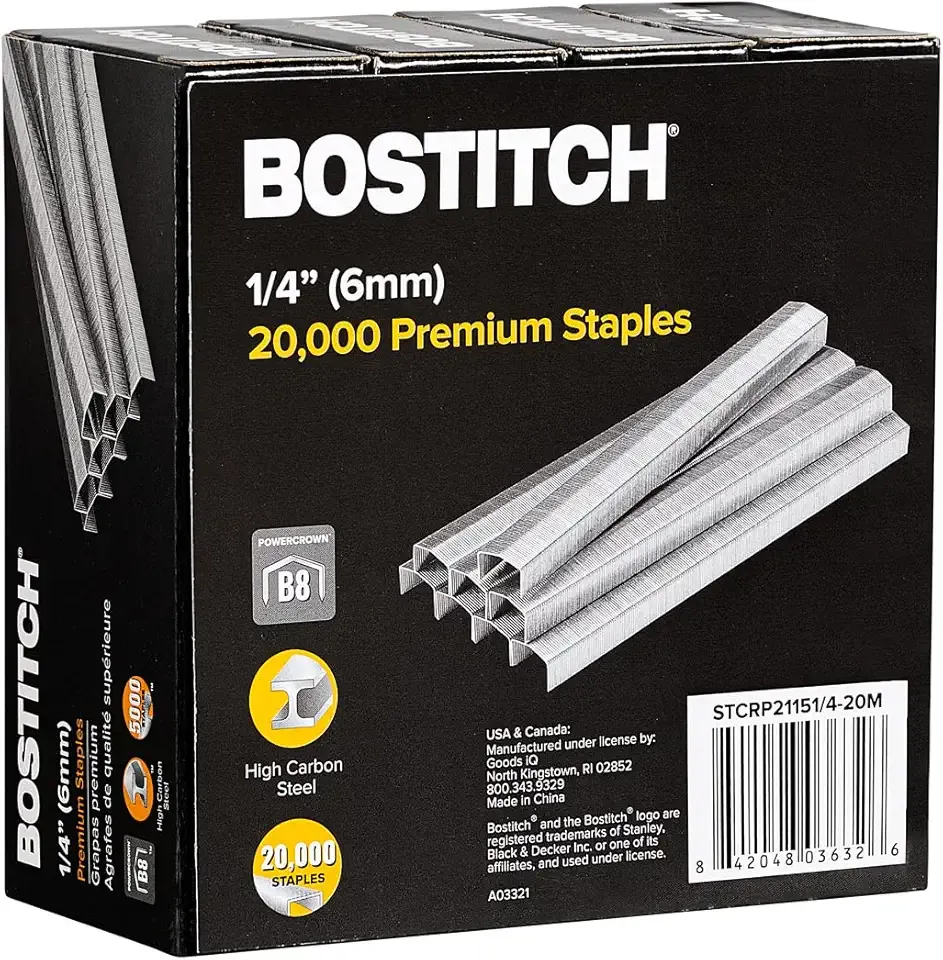 Bostitch B8 Staples 1/4 Inch PowerCrown Staples - Pack of 20,000