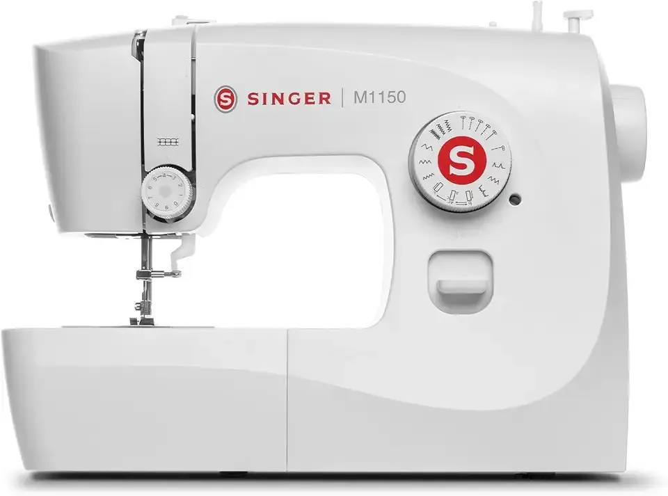 SINGER M1150 Portable Sewing Machine White – Accessories Included | 16 Stitches, Top Drop-in Bobbin, 4-Step Buttonhole, Free Arm, LED Light | Ideal Sewing Machine for Home Projects