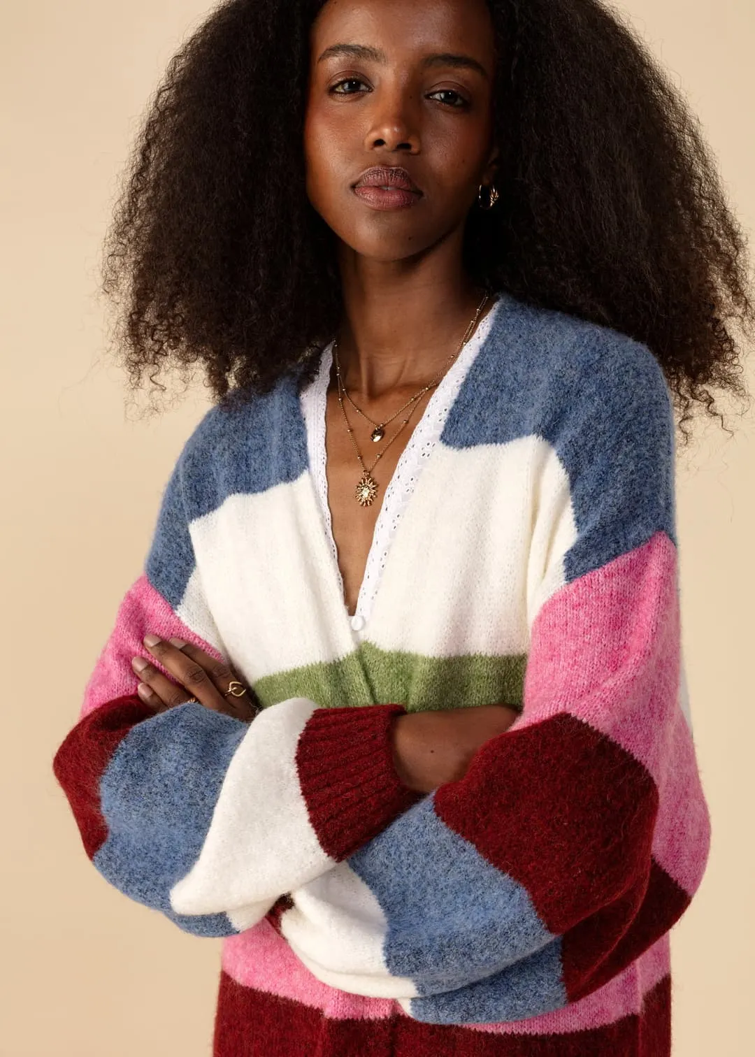 Färgglad lång cardigan