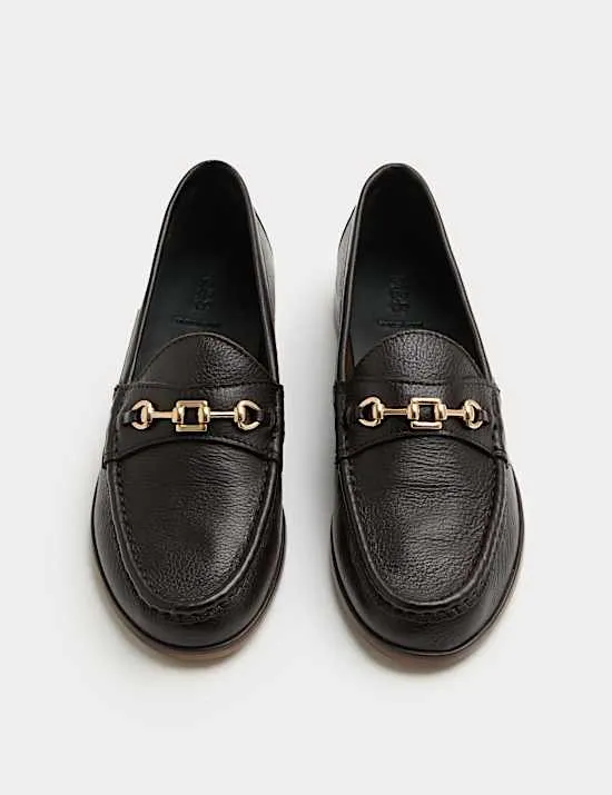 Leather Trim Block Heel Loafers