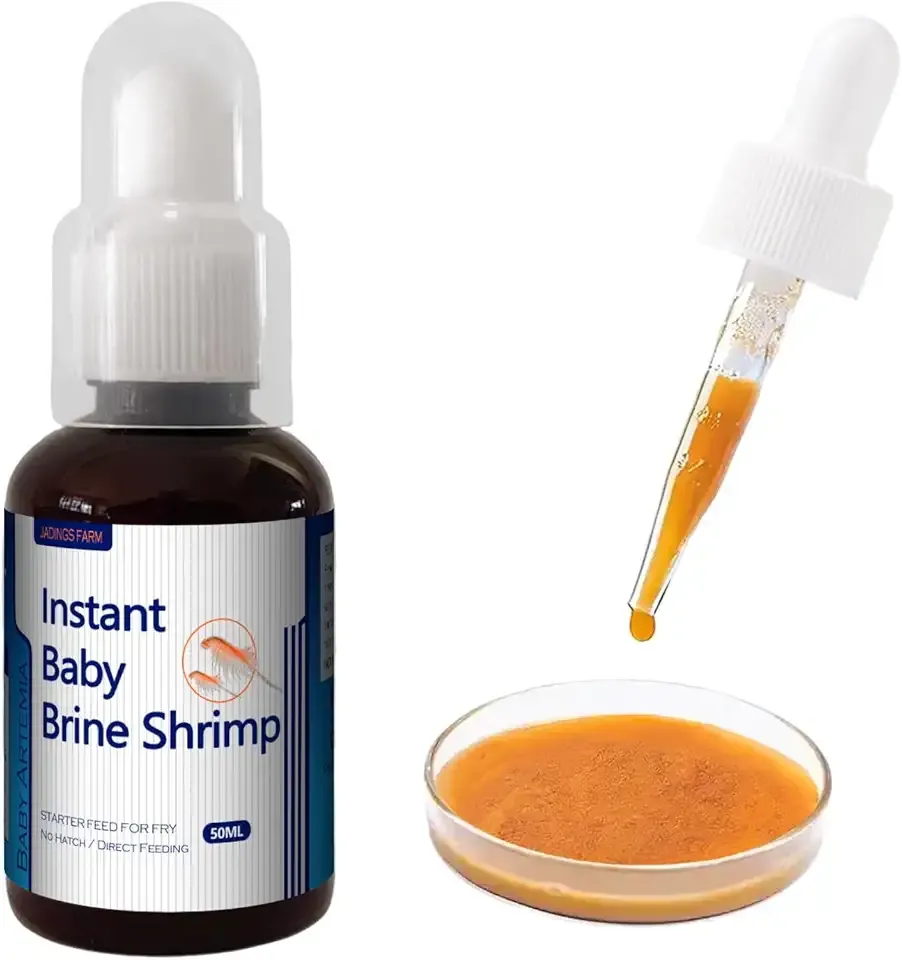 Instant Baby Brine Shrimp Fish Food, No Hatch High Protein Fry Food with Astaxanthin, for Tropical Fish, Betta, Guppy, Discus, Saltwater & Freshwater Aquarium, Small Fish, Coral (50ml)