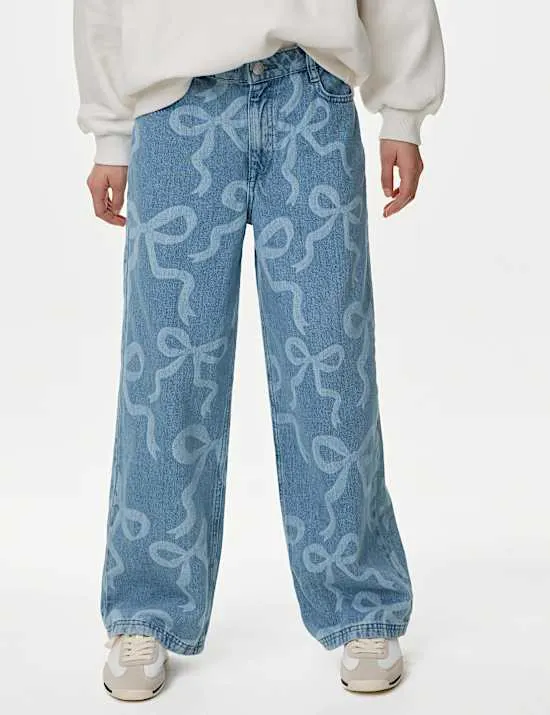 Denim-Jeans mit weitem Bein mit Schleifenmuster (6–16 J.)